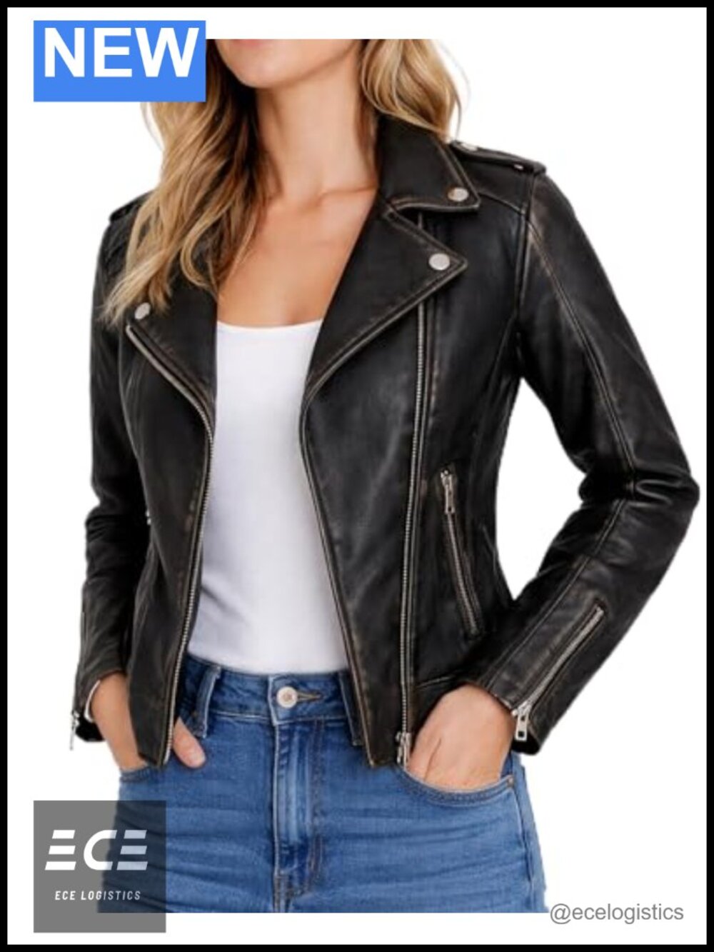 Genuine Lambskin Leather Biker Moto Jacket Asymmetrical Zip Women's
